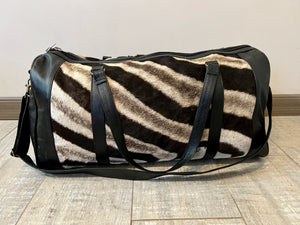 Genuine Zebra skin genuine leather overnight duffle bag front