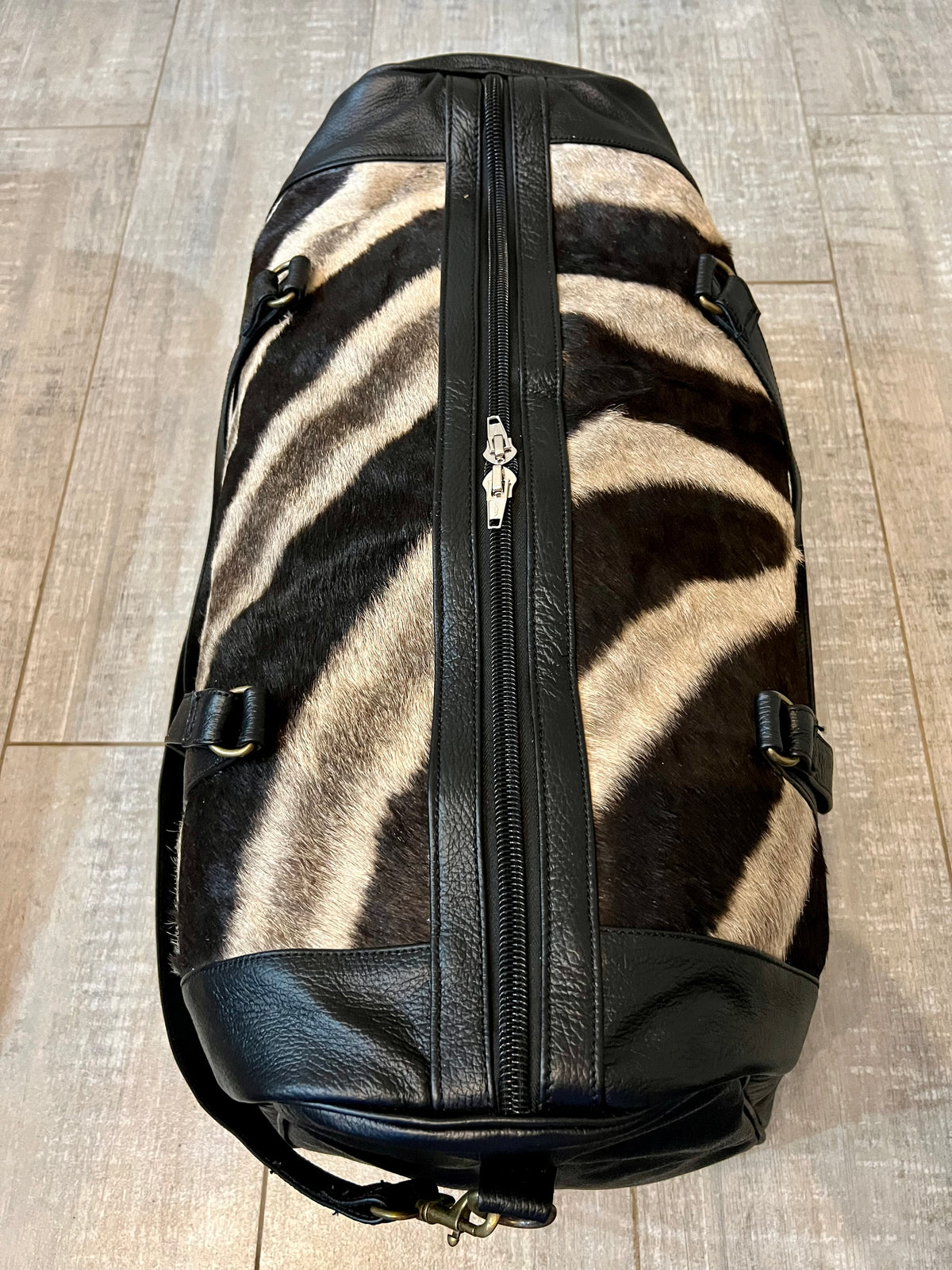 Genuine Zebra skin genuine leather overnight duffle bag top