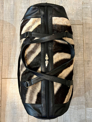 Genuine Zebra skin genuine leather overnight duffle bag top straps