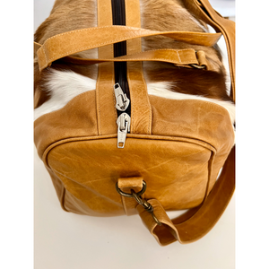 Genuine Springbok skin genuine leather overnight duffle bag side