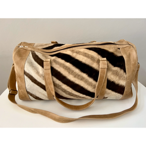 Genuine Zebra skin genuine leather overnight duffle bag front